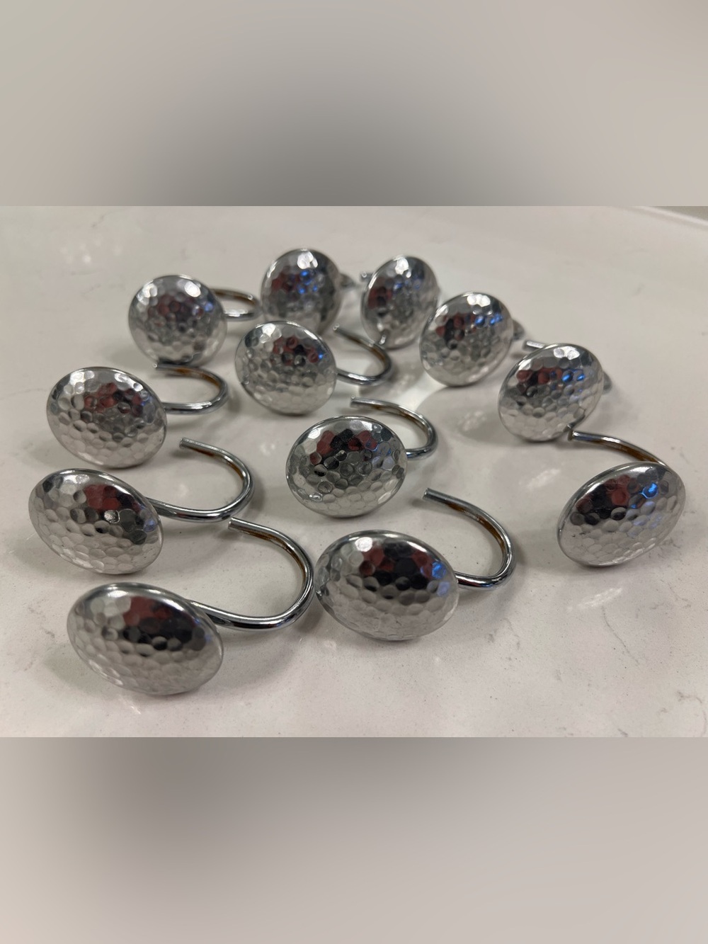 Threshold Set of (12) Hammered Silver Metal Curtain Hooks
